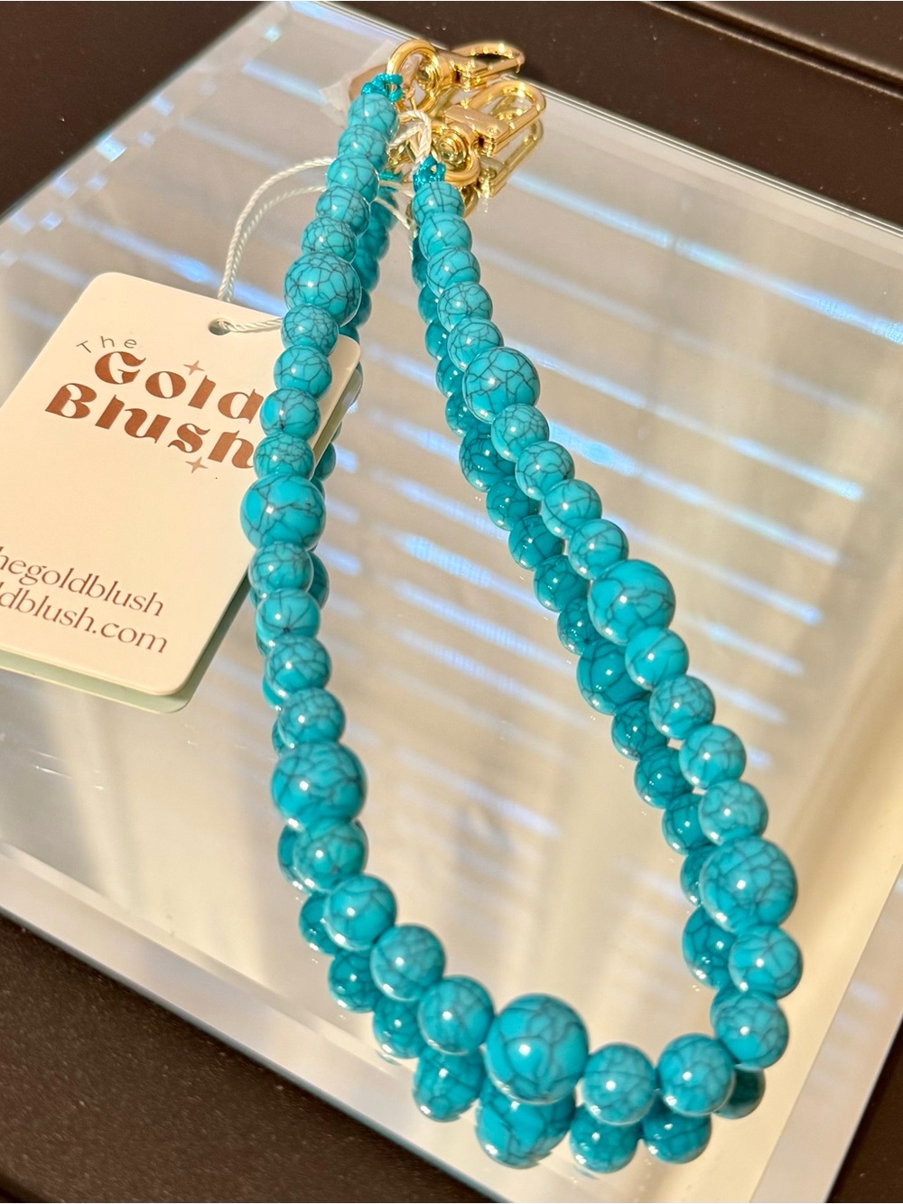 Turquoise Beaded Key & Card Holder with Gold Hardware